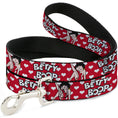 Load image into Gallery viewer, Dog Leash - BETTY BOOP Seated Leg Kick Pose and Text Hearts Red/White/Black
