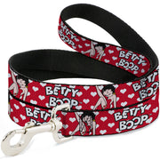 Dog Leash - BETTY BOOP Seated Leg Kick Pose and Text Hearts Red/White/Black