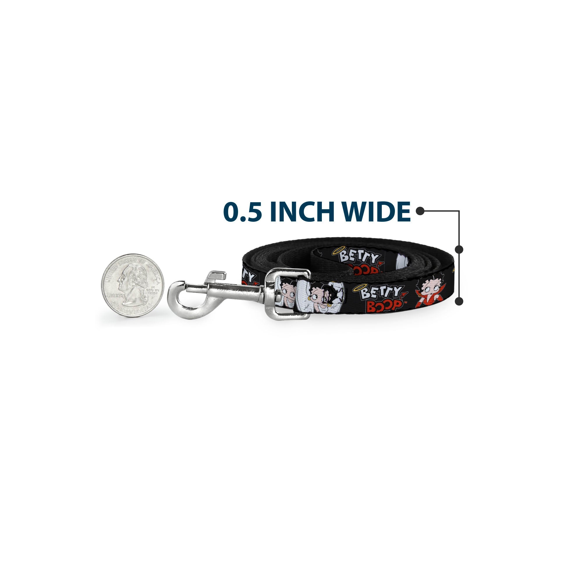 Dog Leash - BETTY BOOP Angel and Devil Poses with Text Black/White/Red