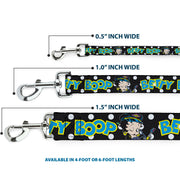 Dog Leash - BETTY BOOP Biker Betty Winking and Text Polka Dot Black/White/Yellow/Blue