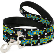 Dog Leash - BETTY BOOP Biker Betty Winking and Text Polka Dot Black/White/Yellow/Blue