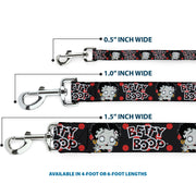 Dog Leash - BETTY BOOP Zombie Betty and Text Polka Dot Black/Red/White