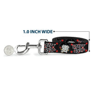 Dog Leash - BETTY BOOP Zombie Betty and Text Polka Dot Black/Red/White