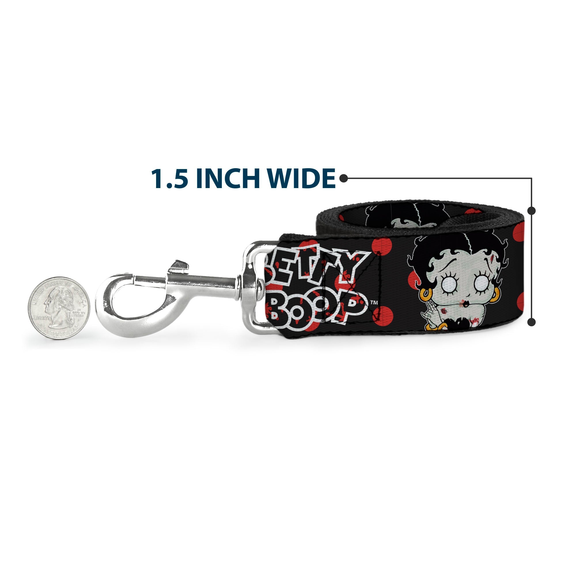 Dog Leash - BETTY BOOP Zombie Betty and Text Polka Dot Black/Red/White