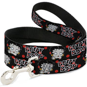 Dog Leash - BETTY BOOP Zombie Betty and Text Polka Dot Black/Red/White