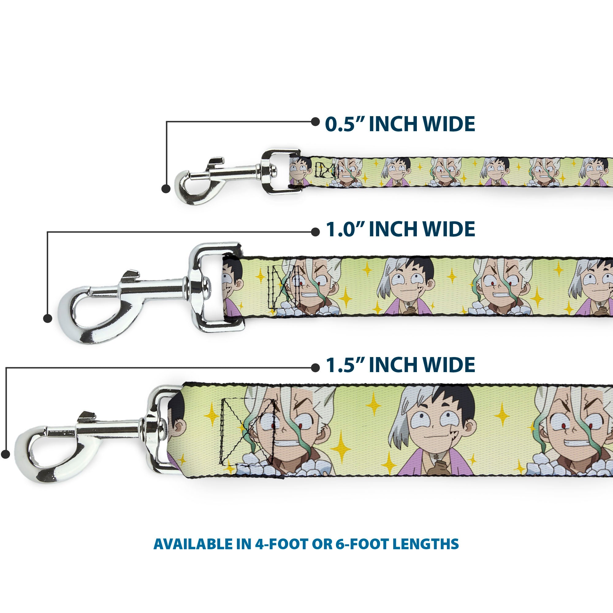 Dog Leash - Dr. Stone Chibi Senku and Gen Faces Stars Yellows