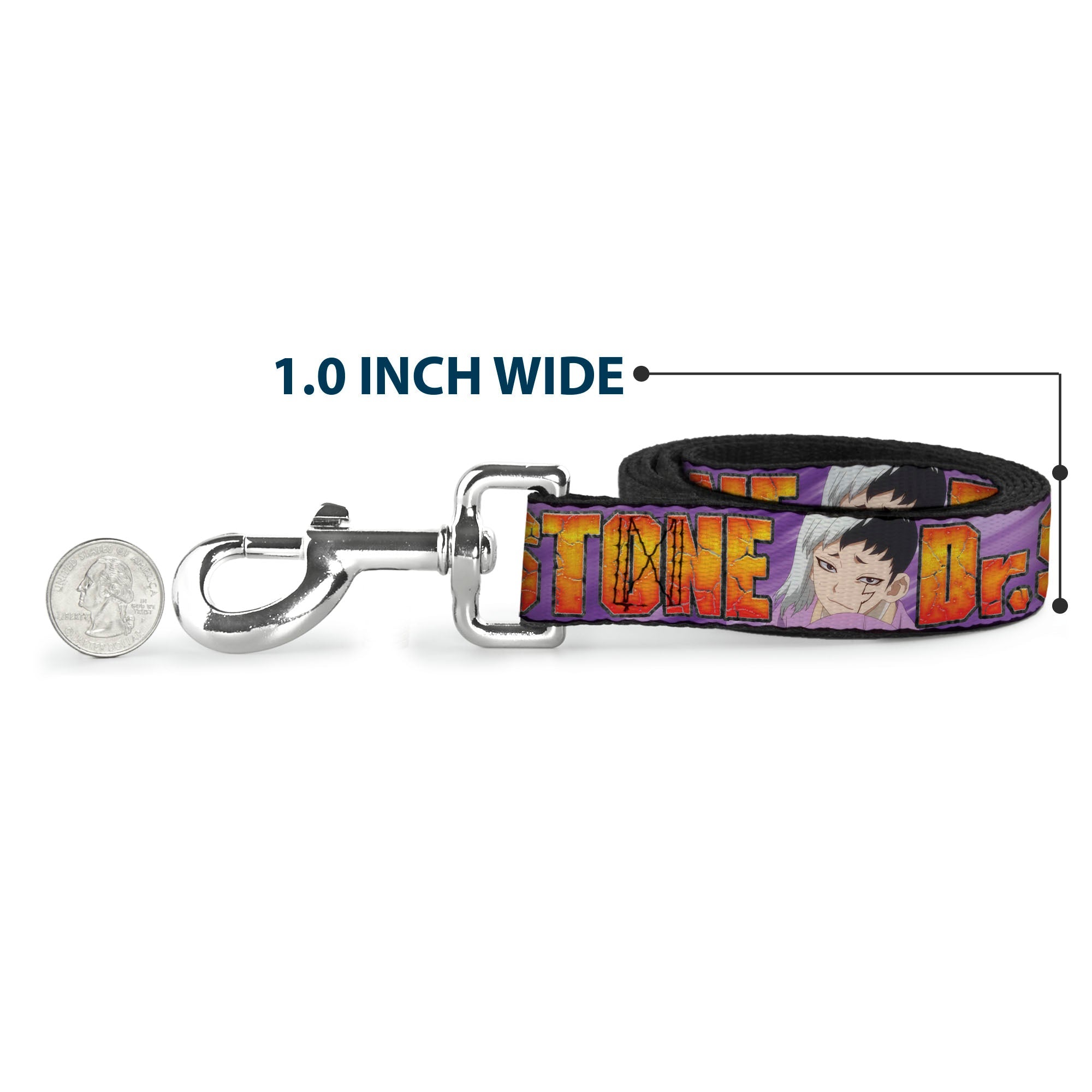 Dog Leash - DR. STONE Title Logo and Gen Asagiri Face Purples