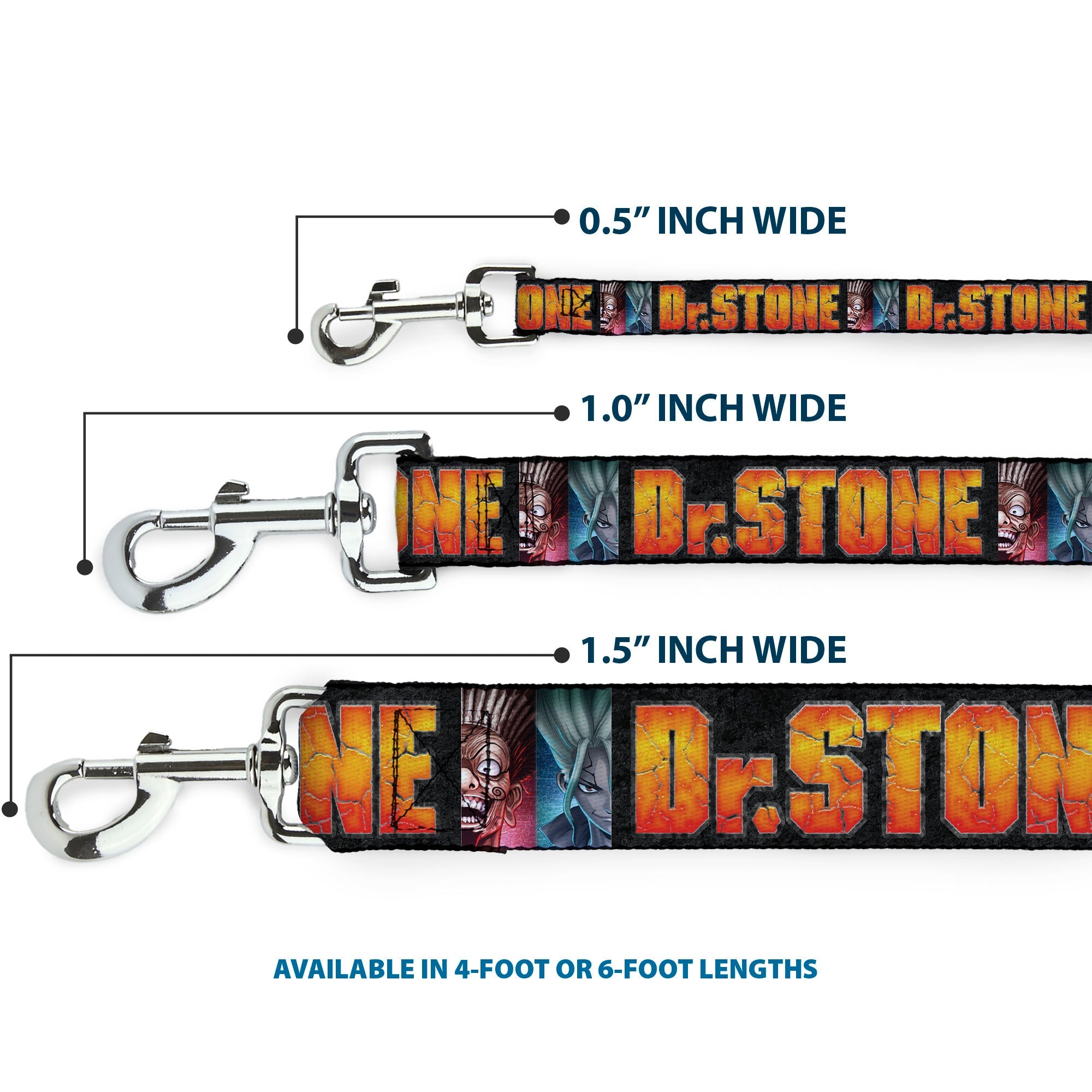 Dog Leash - DR. STONE Title Logo and Ibarra Senku Split Pose Black