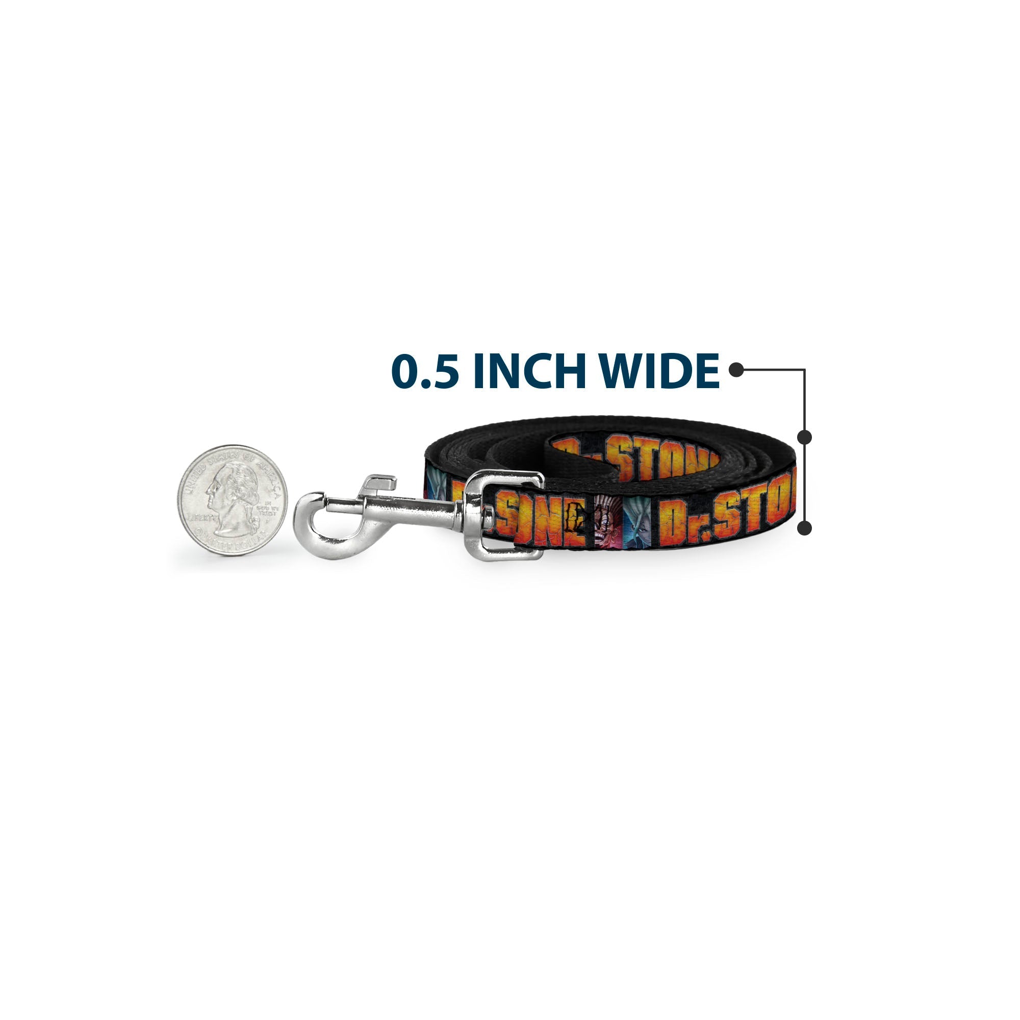 Dog Leash - DR. STONE Title Logo and Ibarra Senku Split Pose Black