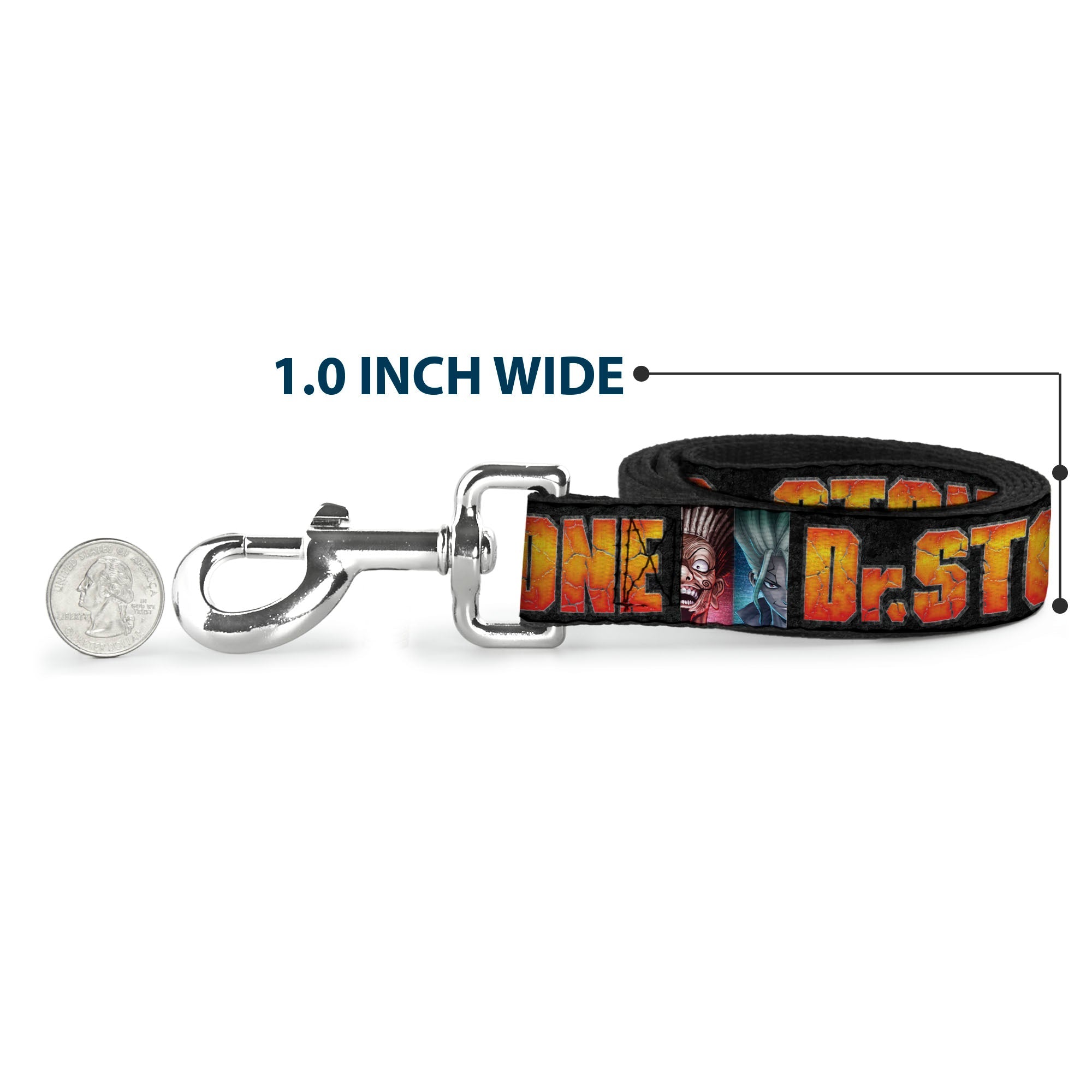 Dog Leash - DR. STONE Title Logo and Ibarra Senku Split Pose Black