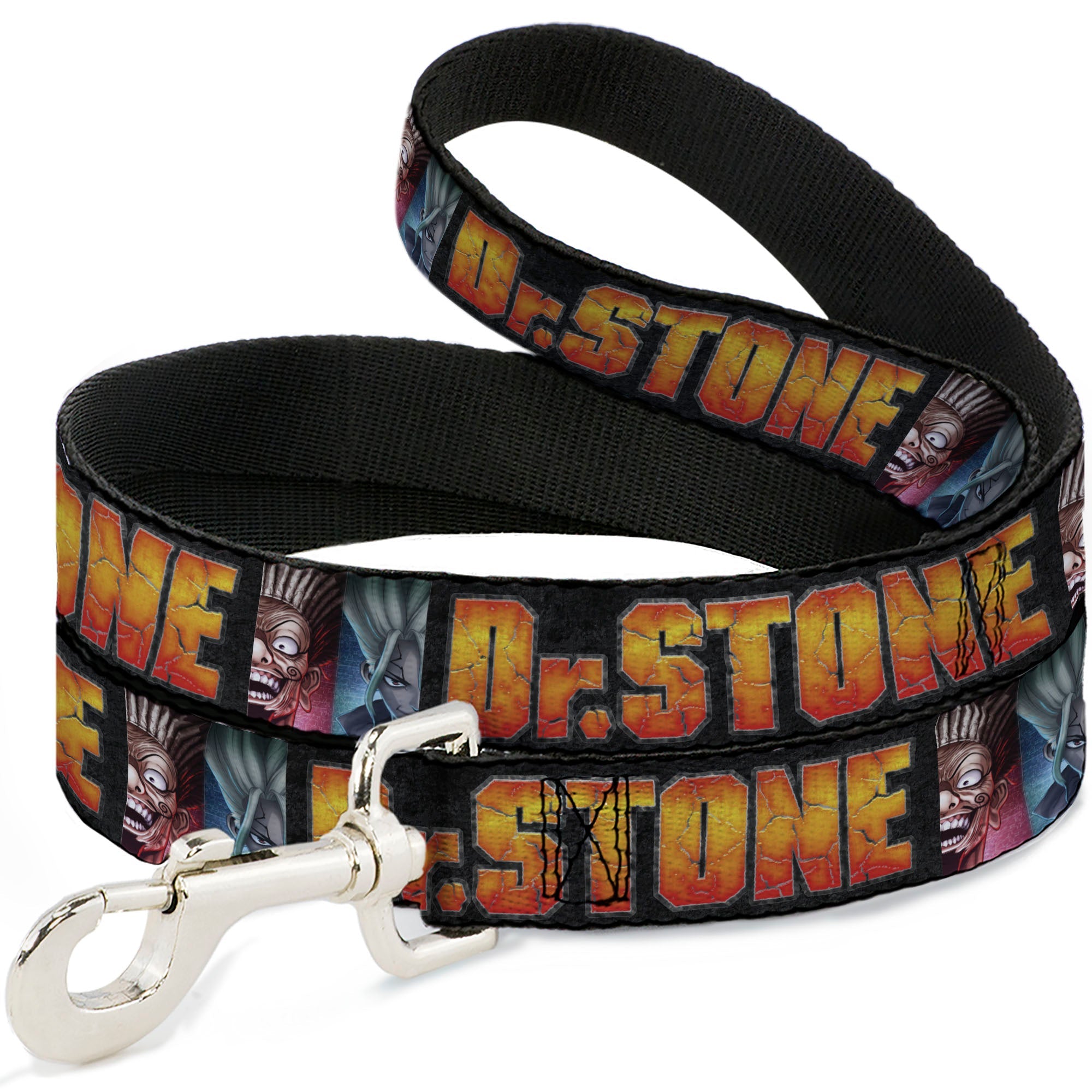 Dog Leash - DR. STONE Title Logo and Ibarra Senku Split Pose Black