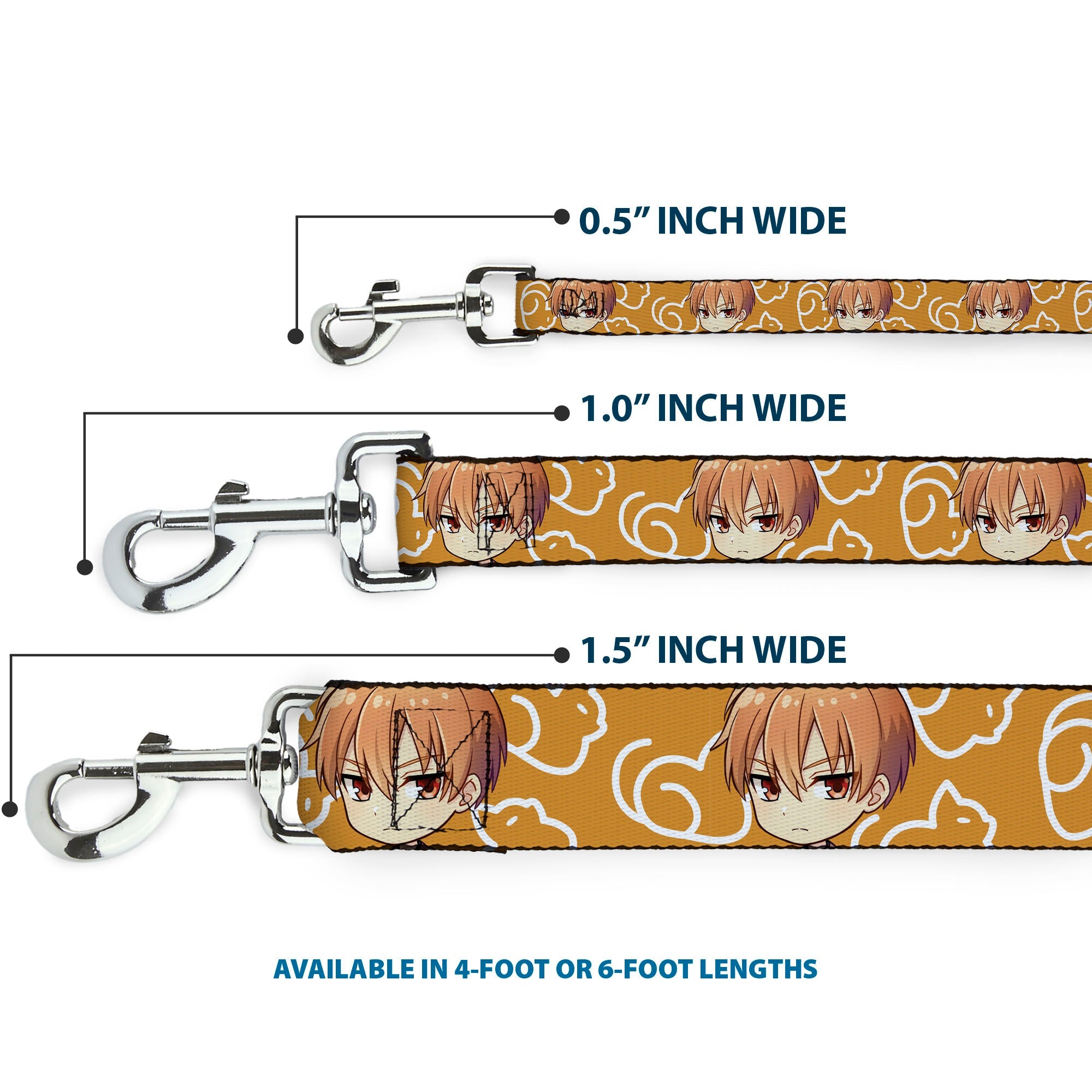 Dog Leash - Fruits Basket Chibi Kyo Soma Face and Kimono Cat Icon Orange/White