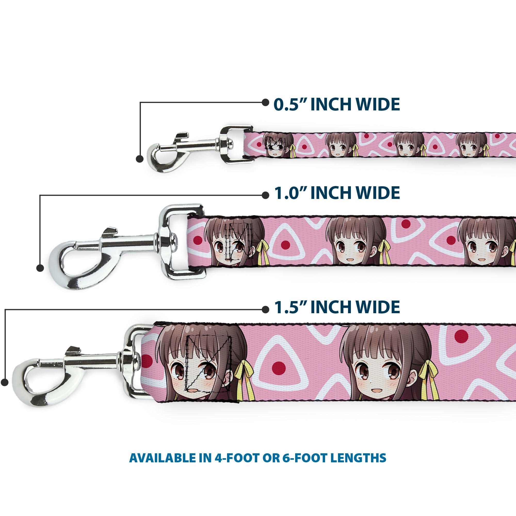 Dog Leash - Fruits Basket Chibi Tohru Honda Face and Kimono Rice Ball Icon Pink/White/Red