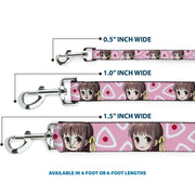 Dog Leash - Fruits Basket Chibi Tohru Honda Face and Kimono Rice Ball Icon Pink/White/Red