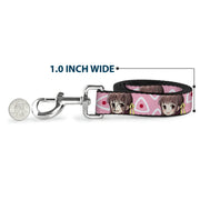 Dog Leash - Fruits Basket Chibi Tohru Honda Face and Kimono Rice Ball Icon Pink/White/Red