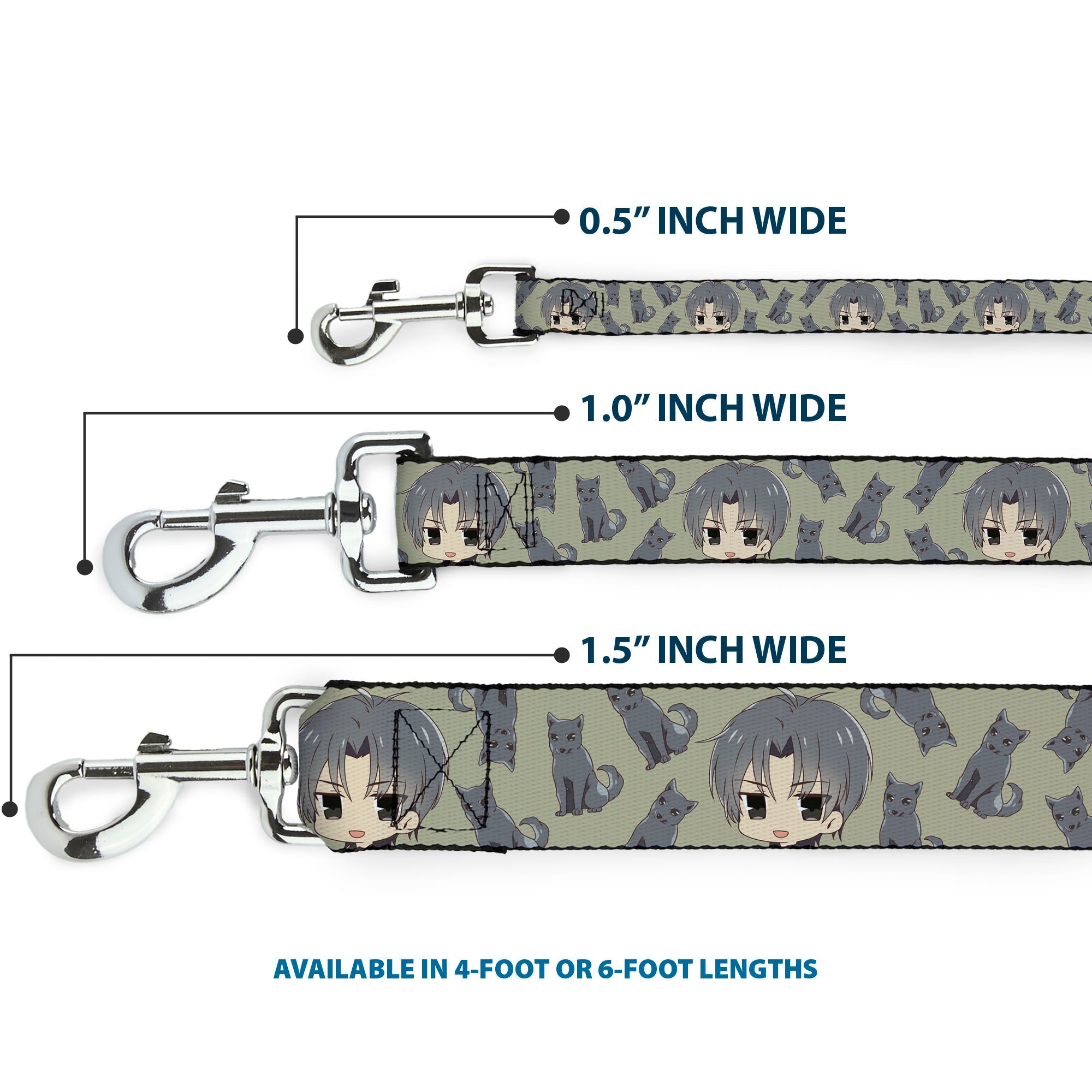 Dog Leash - Fruits Basket Chibi Shigure Soma and Dog Scattered Olive/Gray