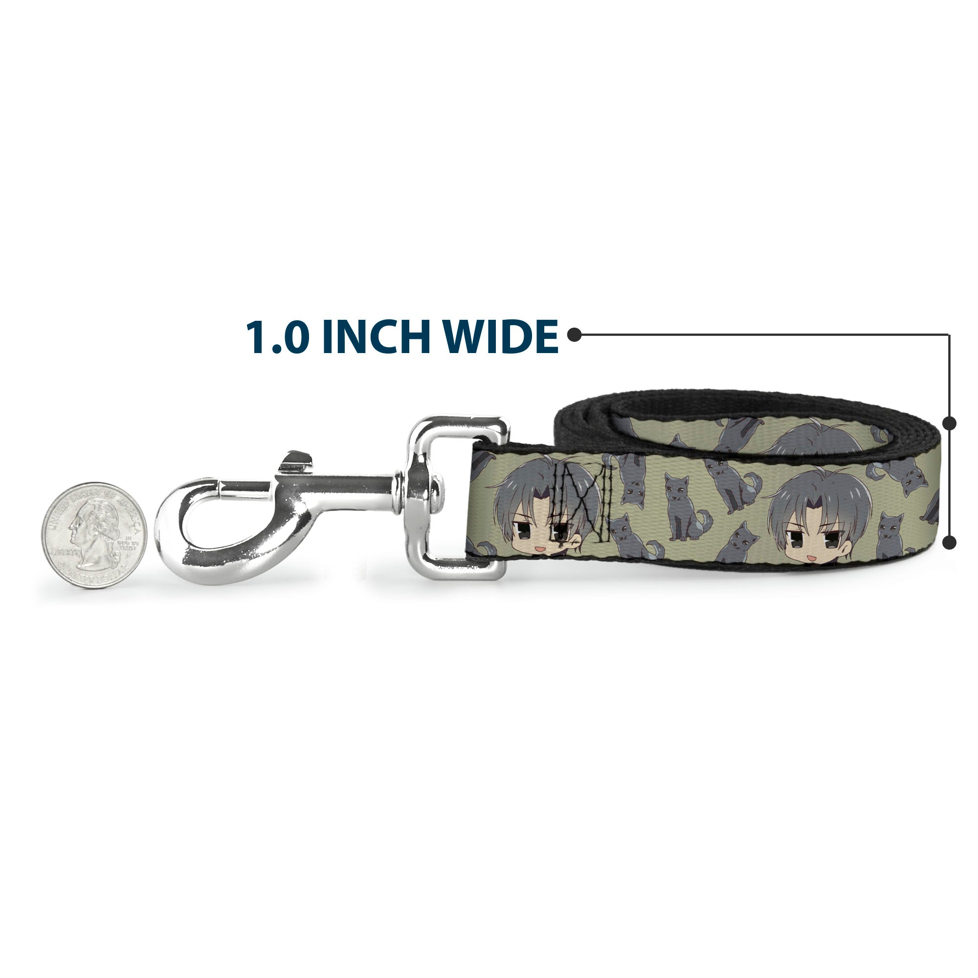Dog Leash - Fruits Basket Chibi Shigure Soma and Dog Scattered Olive/Gray