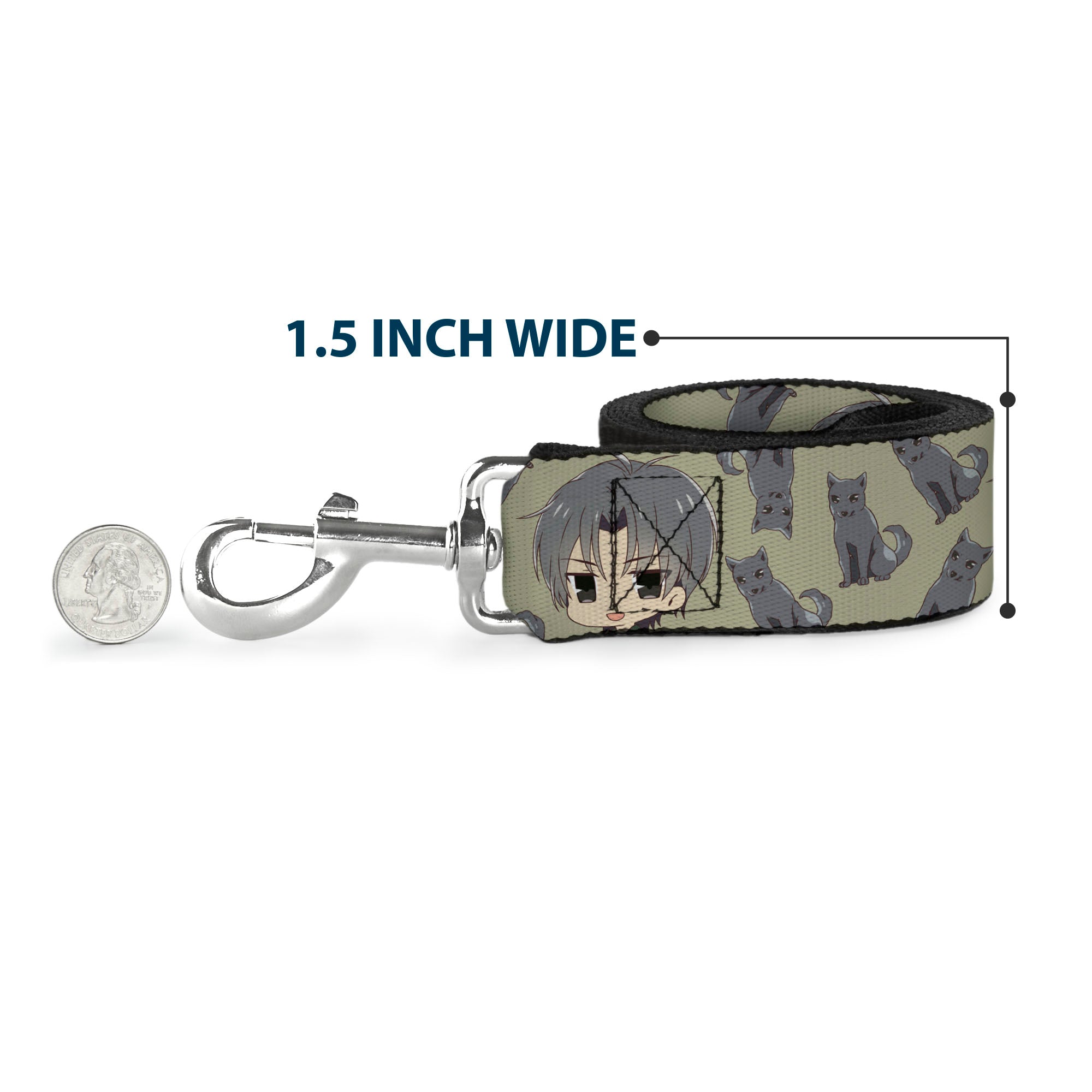Dog Leash - Fruits Basket Chibi Shigure Soma and Dog Scattered Olive/Gray