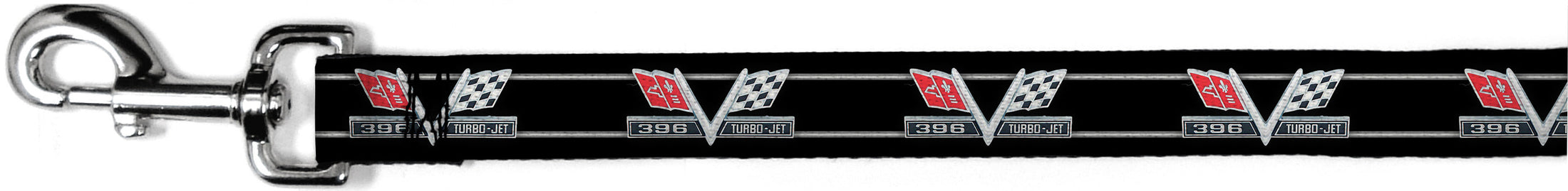 Dog Leash - 1967 Impala 396 TURBO-JET V Emblem/Stripe Black/Silver/Red/White