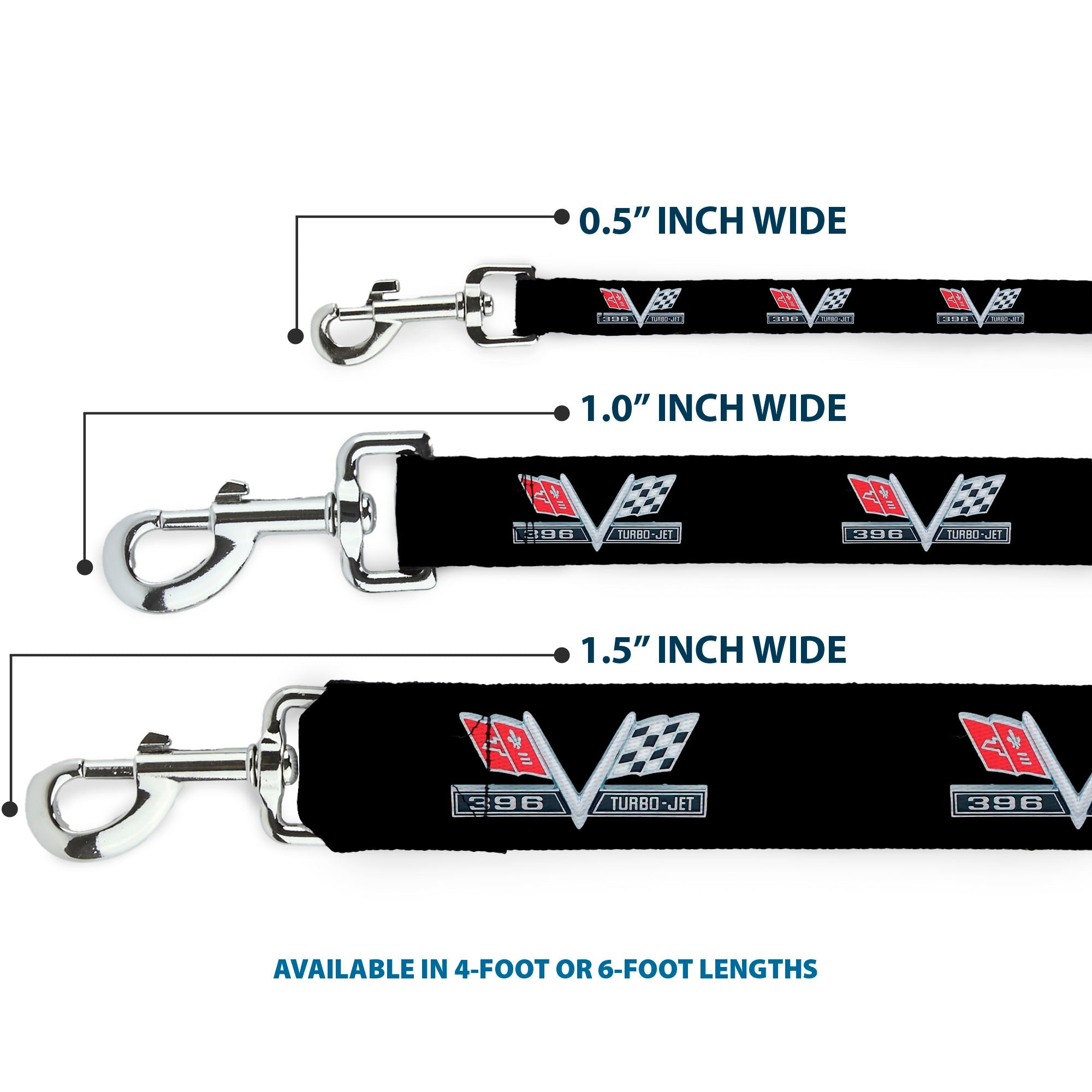 Dog Leash - 1967 Impala 396 TURBO-JET V Emblem Black/Silver/Red/White