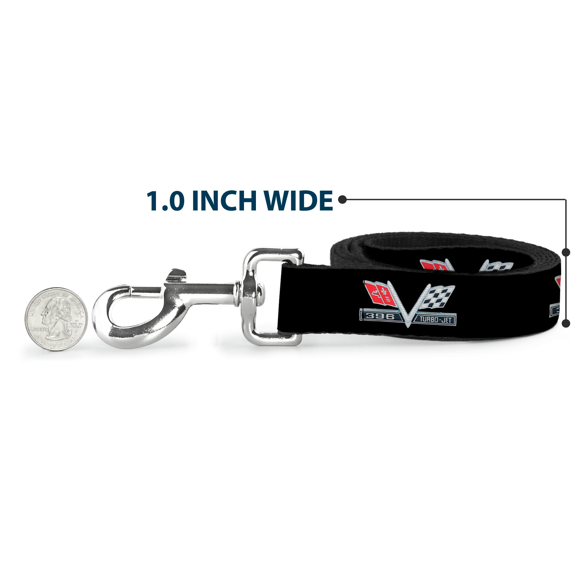 Dog Leash - 1967 Impala 396 TURBO-JET V Emblem Black/Silver/Red/White