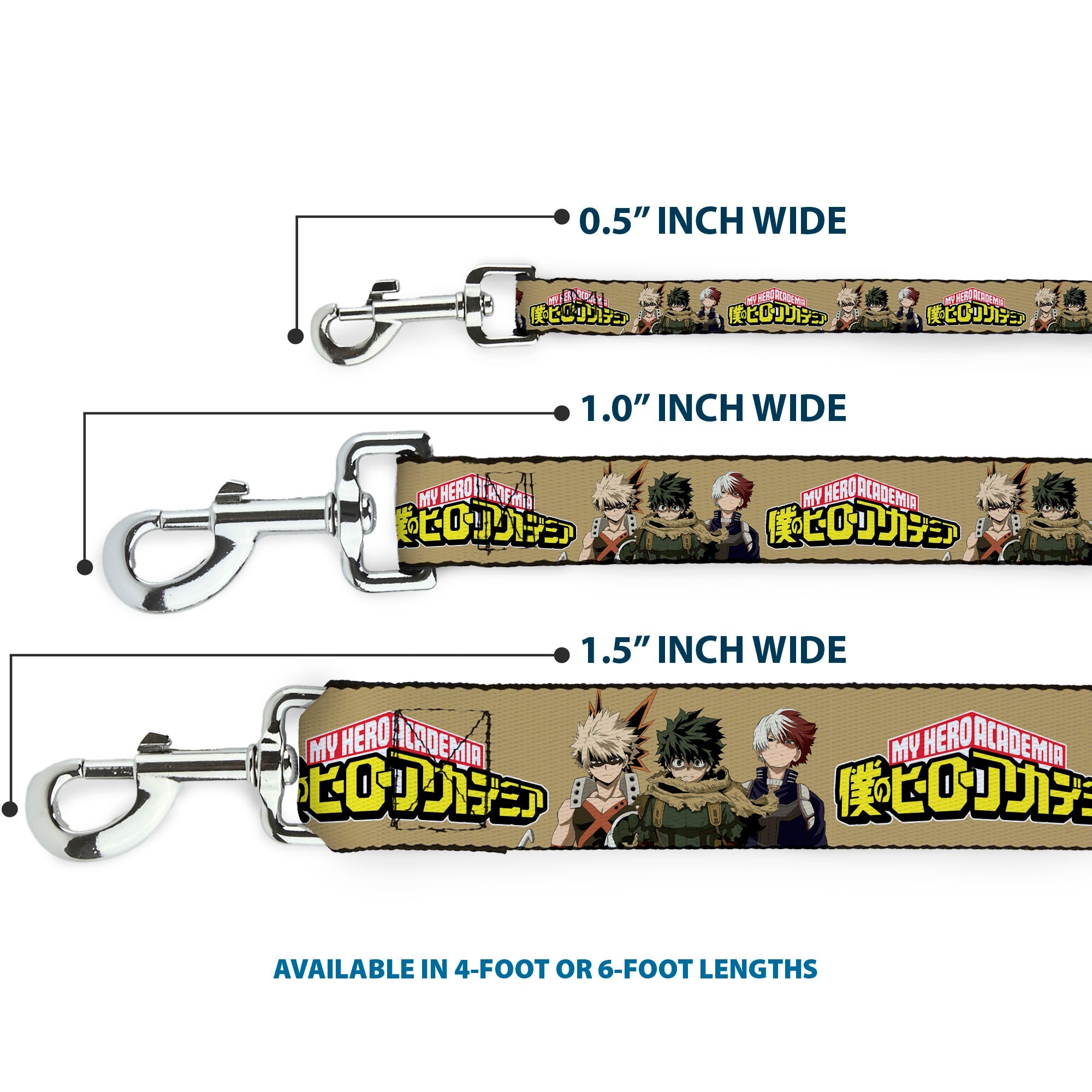 Dog Leash - MY HERO ACADEMIA Character Trio Pose and Title Logo Tan