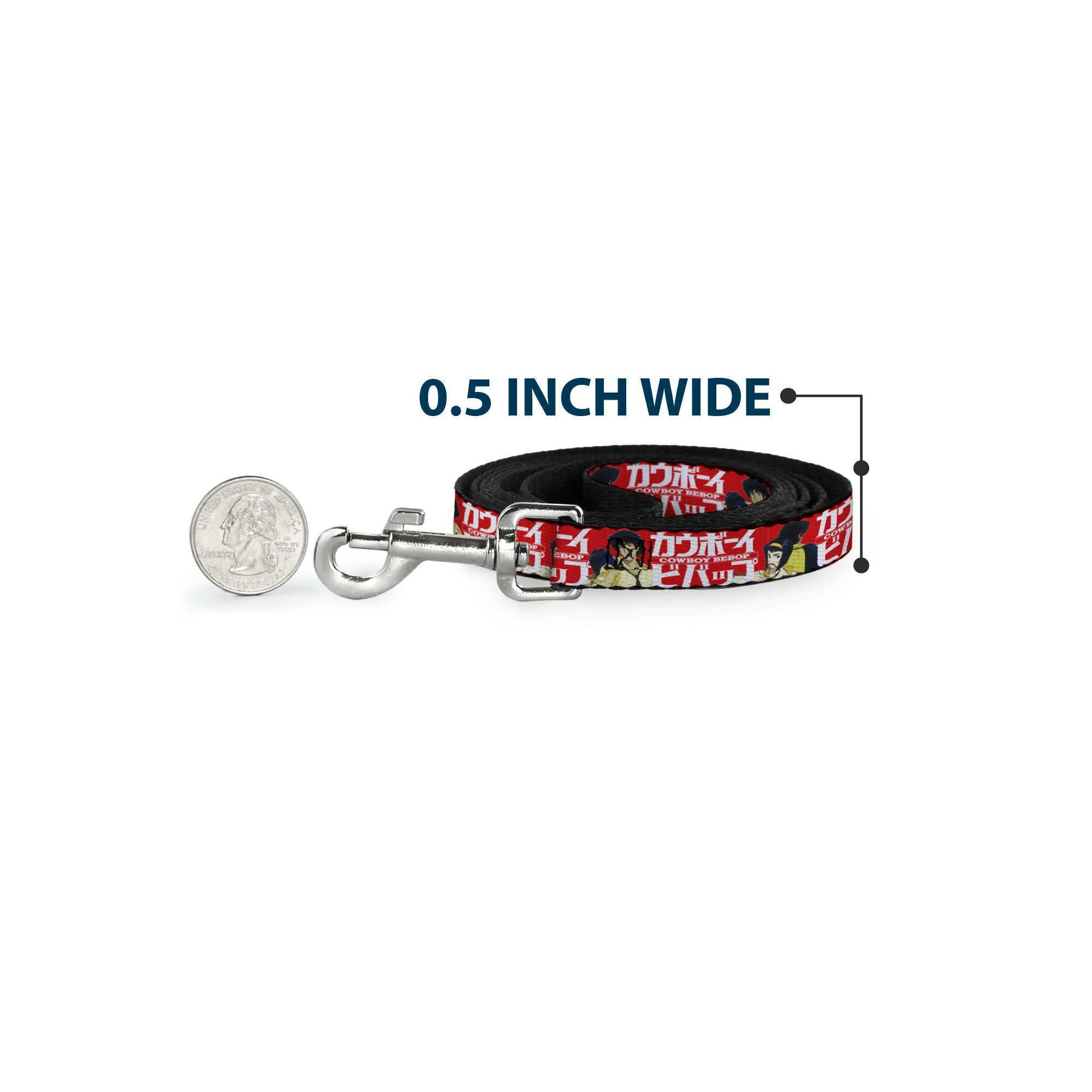 Dog Leash - COWBOY BEBOP Spike and Faye Back to Back Pose and Title Logo Red/White