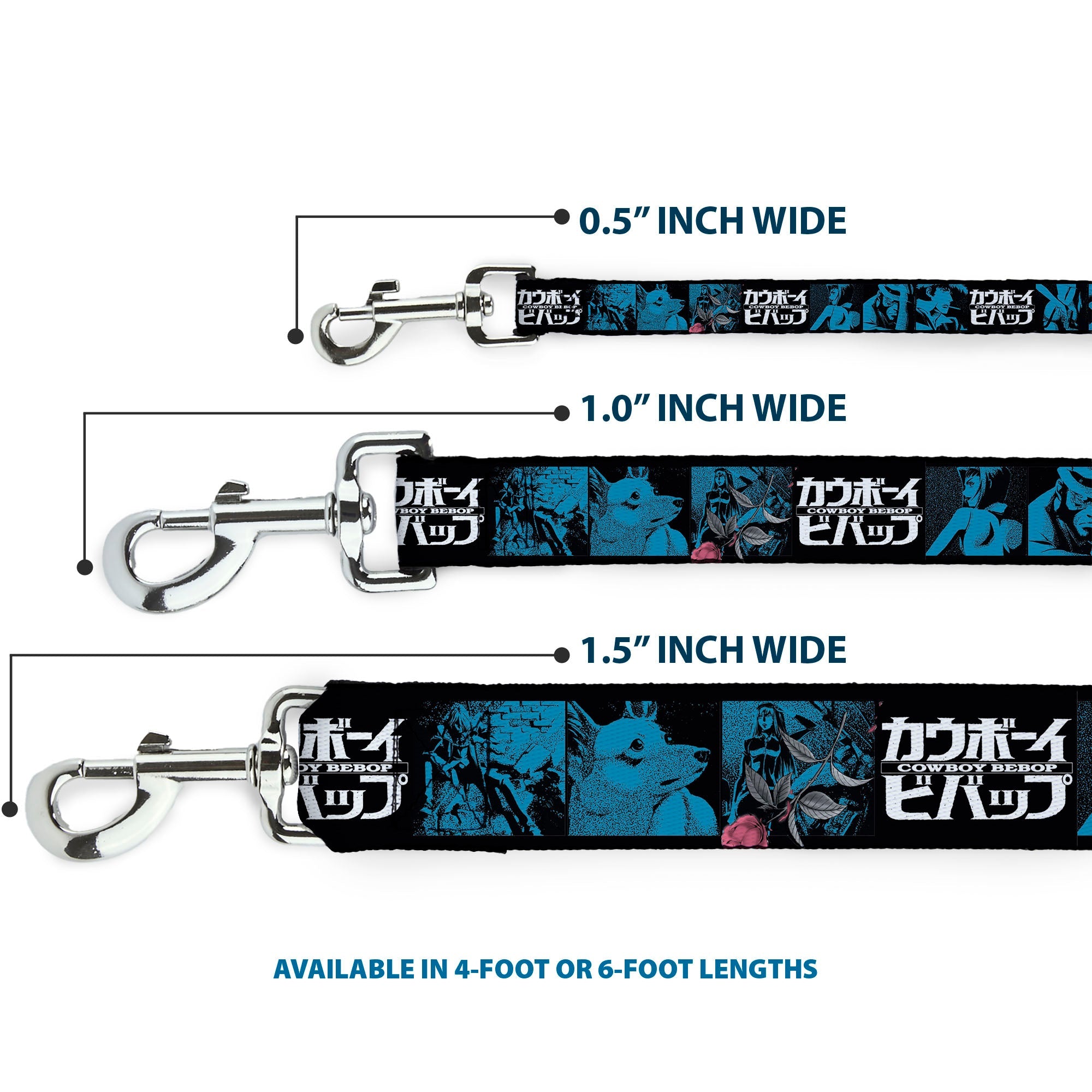 Dog Leash - COWBOY BEBOP Title Logo and Character Blocks Black/Blues