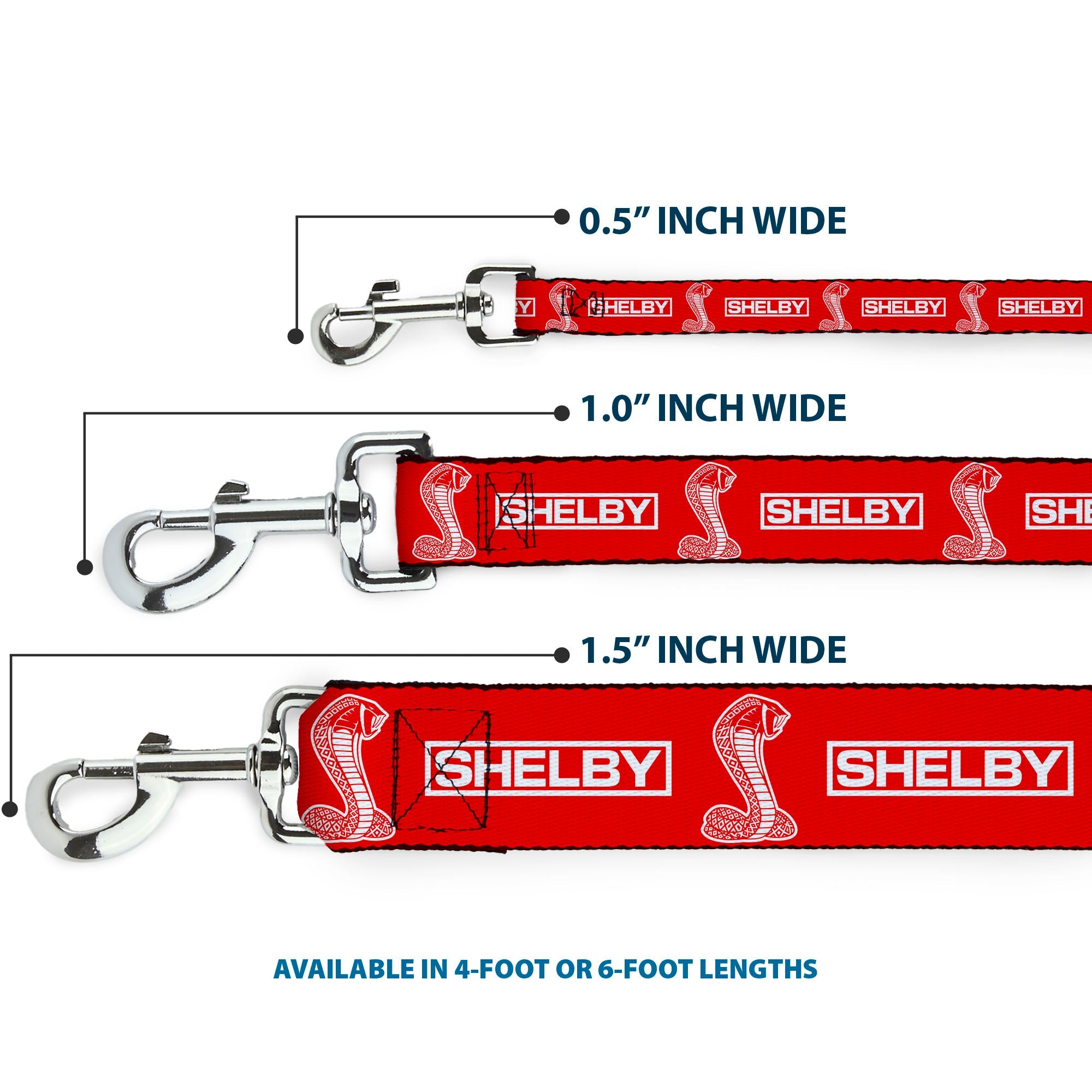 Dog Leash - SHELBY Box Logo and Super Snake Cobra Red/White