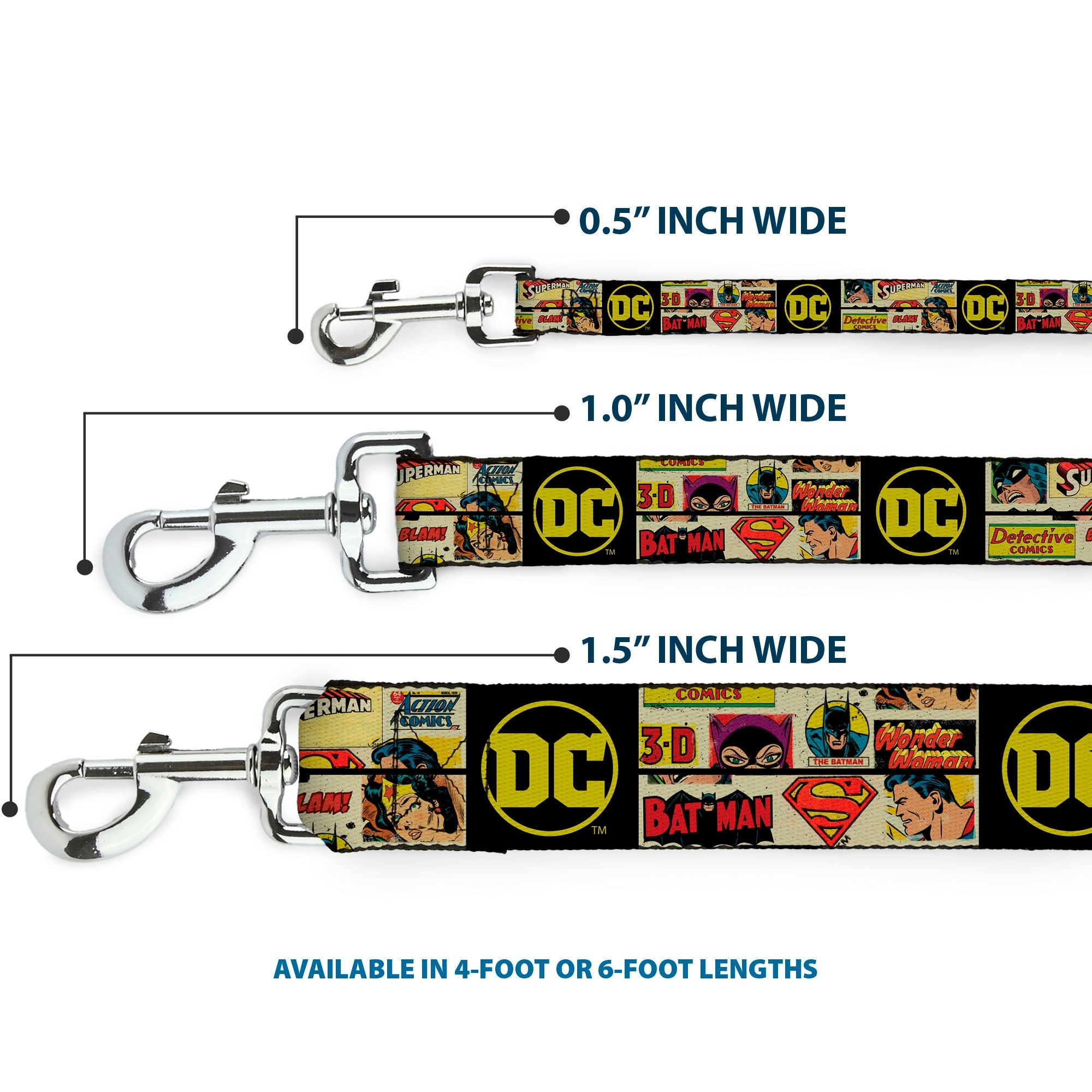 Dog Leash - Vintage DC Comics Superhero and Logos Collage Black