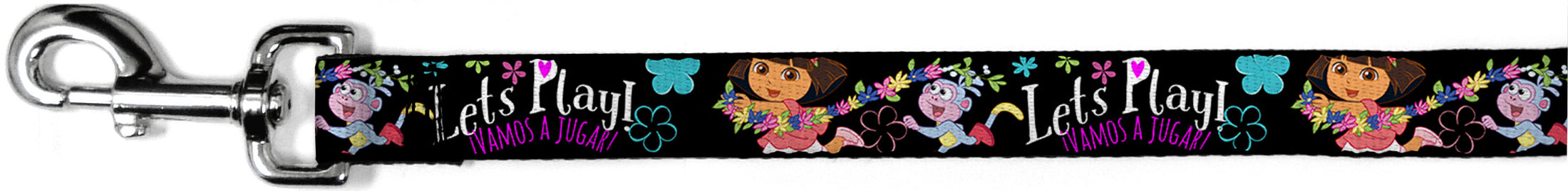 Dog Leash - Dora & Boots Pose/Floral LET'S PLAY!/VAMOS A JUGAR! Black/White/Multi Color