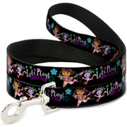 Dog Leash - Dora & Boots Pose/Floral LET'S PLAY!/VAMOS A JUGAR! Black/White/Multi Color