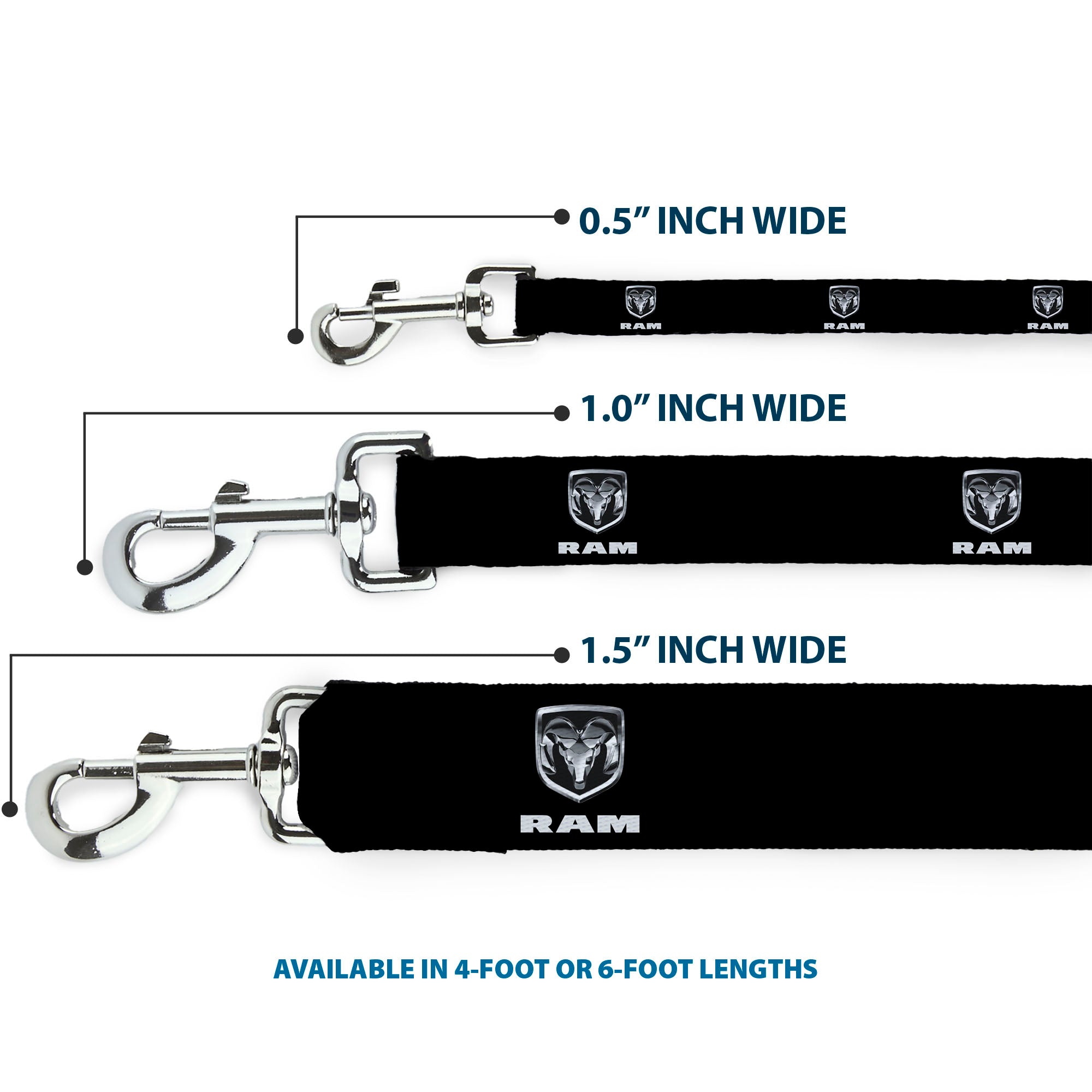 Dog Leash - Ram Black/Silver Logo REPEAT