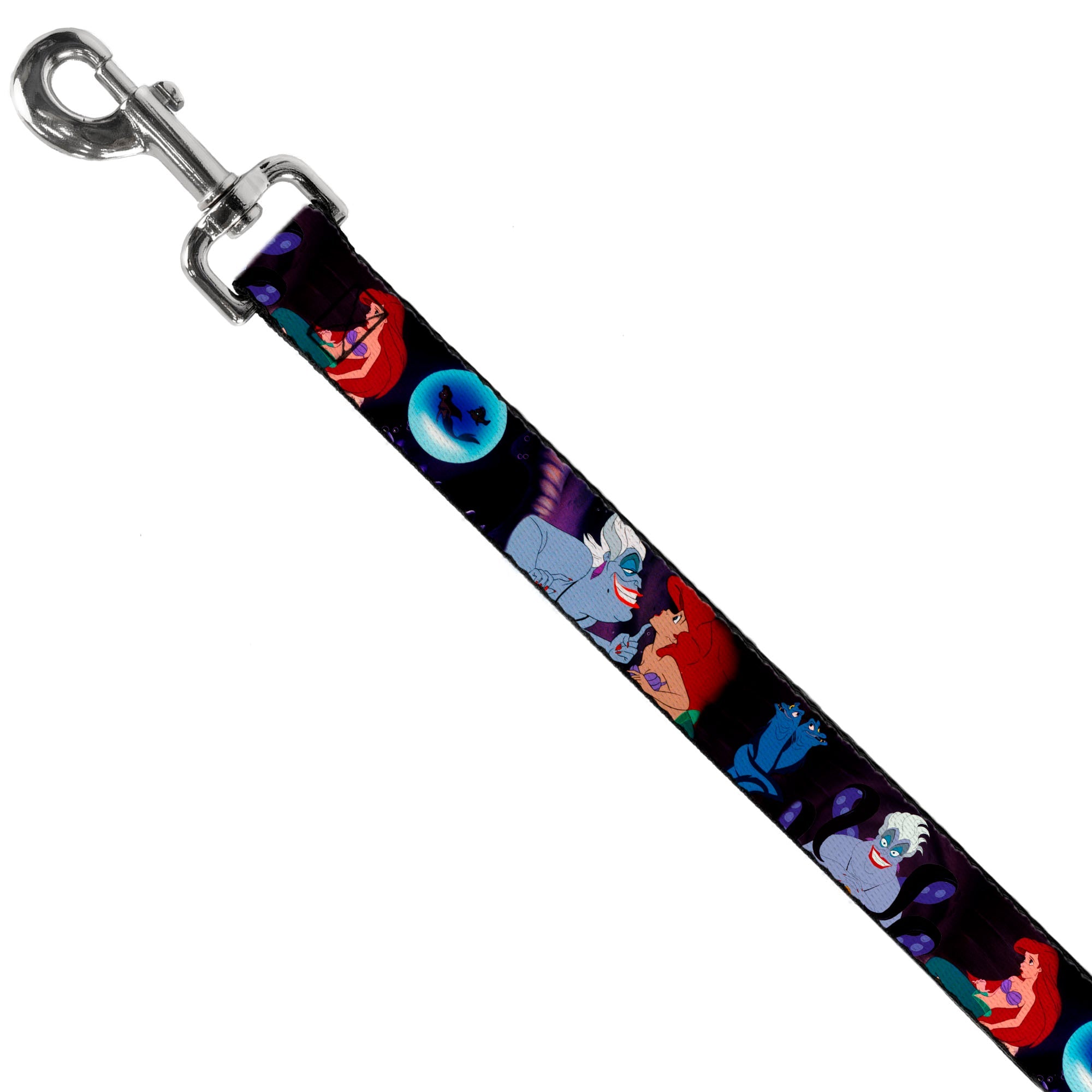 Southlake Paws dog leash featuring scenes of Ariel and Ursula from The Little Mermaid, with vibrant colors and detailed graph