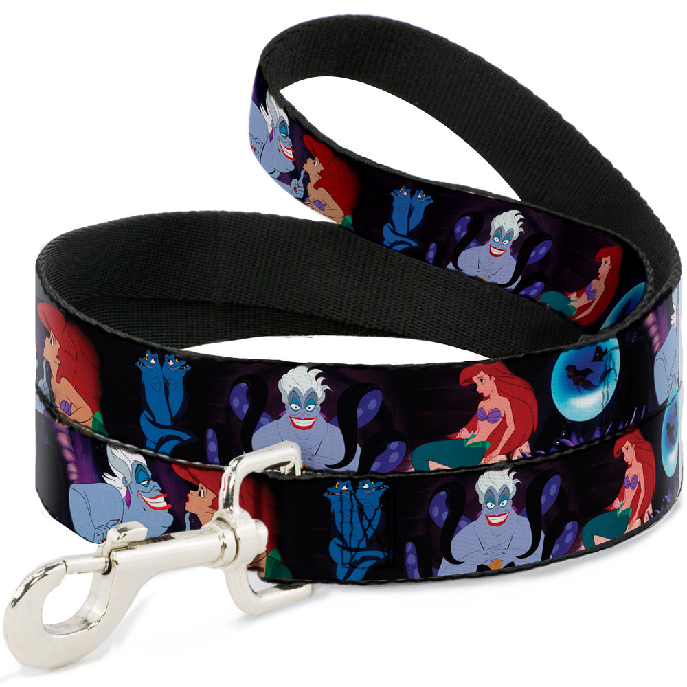 Southlake Paws dog leash featuring Ariel and Ursula scenes from The Little Mermaid, with a durable black handle and clip.