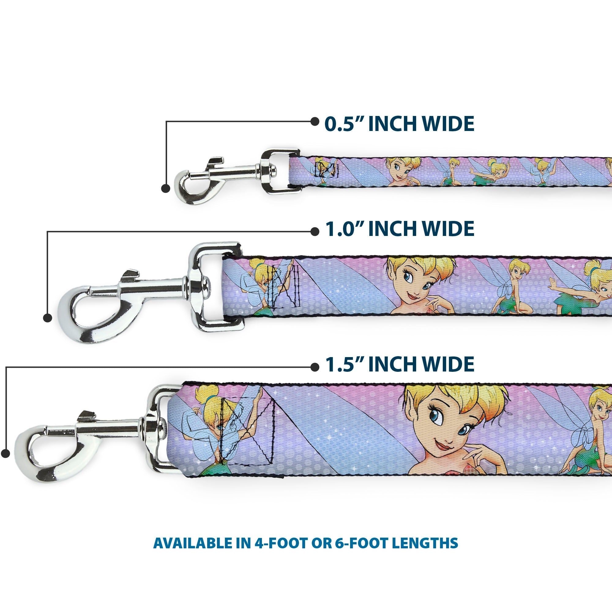 Dog Leash - Tinker Bell Poses/Flowers/Stars/Skull Purple