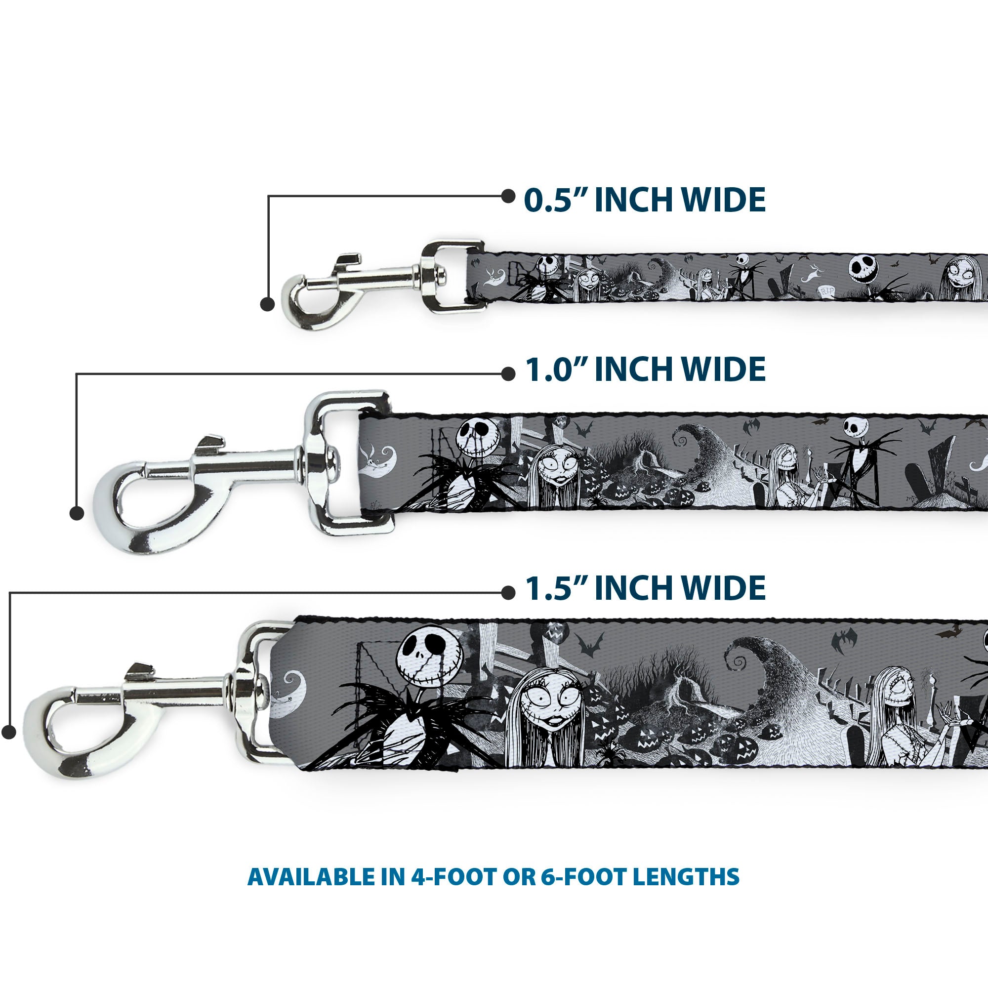 Dog Leash - NBC Jack & Sally Cemetery Scene Gray/Black/White