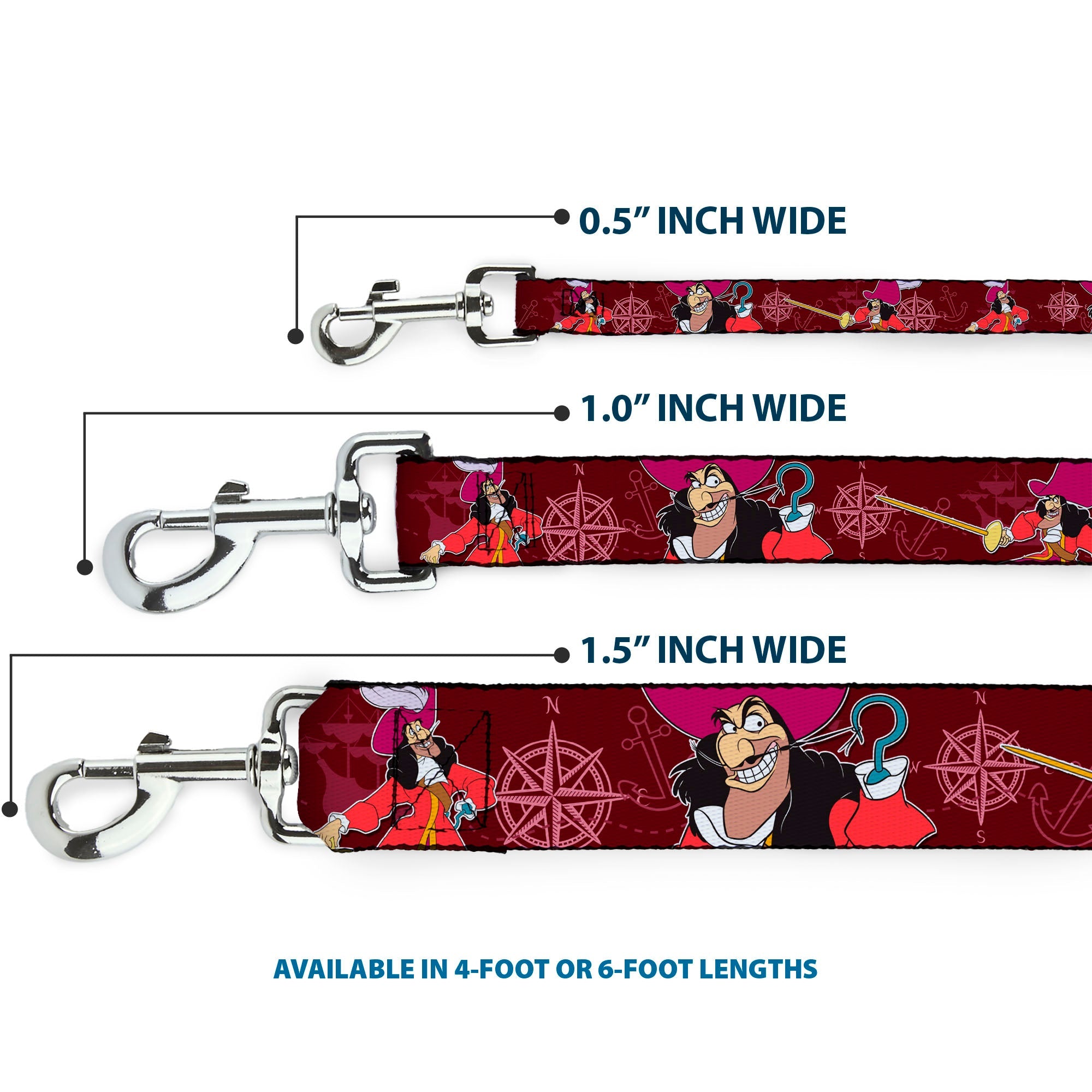 Dog Leash - Captain Hook Poses/Nautical Elements Burgundy