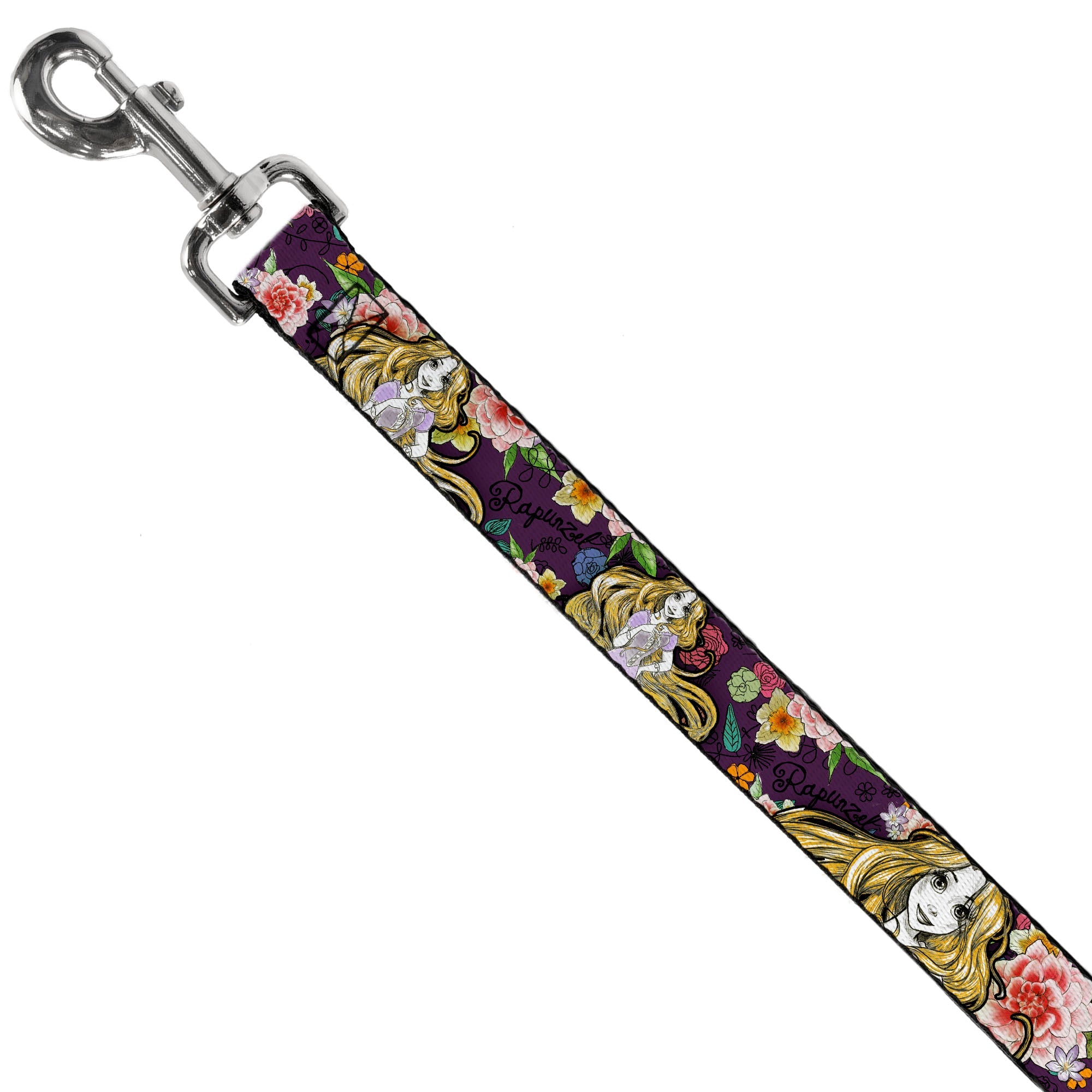 Dog Leash - Rapunzel Poses/Floral Collage Sketch Purple
