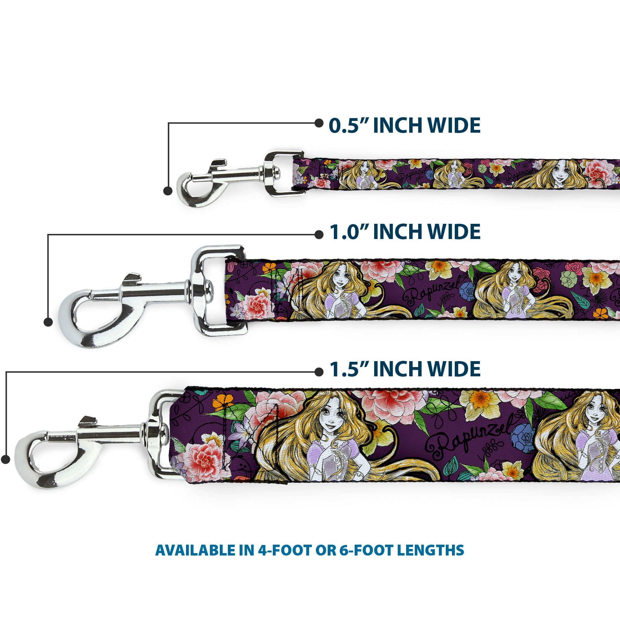 Dog Leash - Rapunzel Poses/Floral Collage Sketch Purple