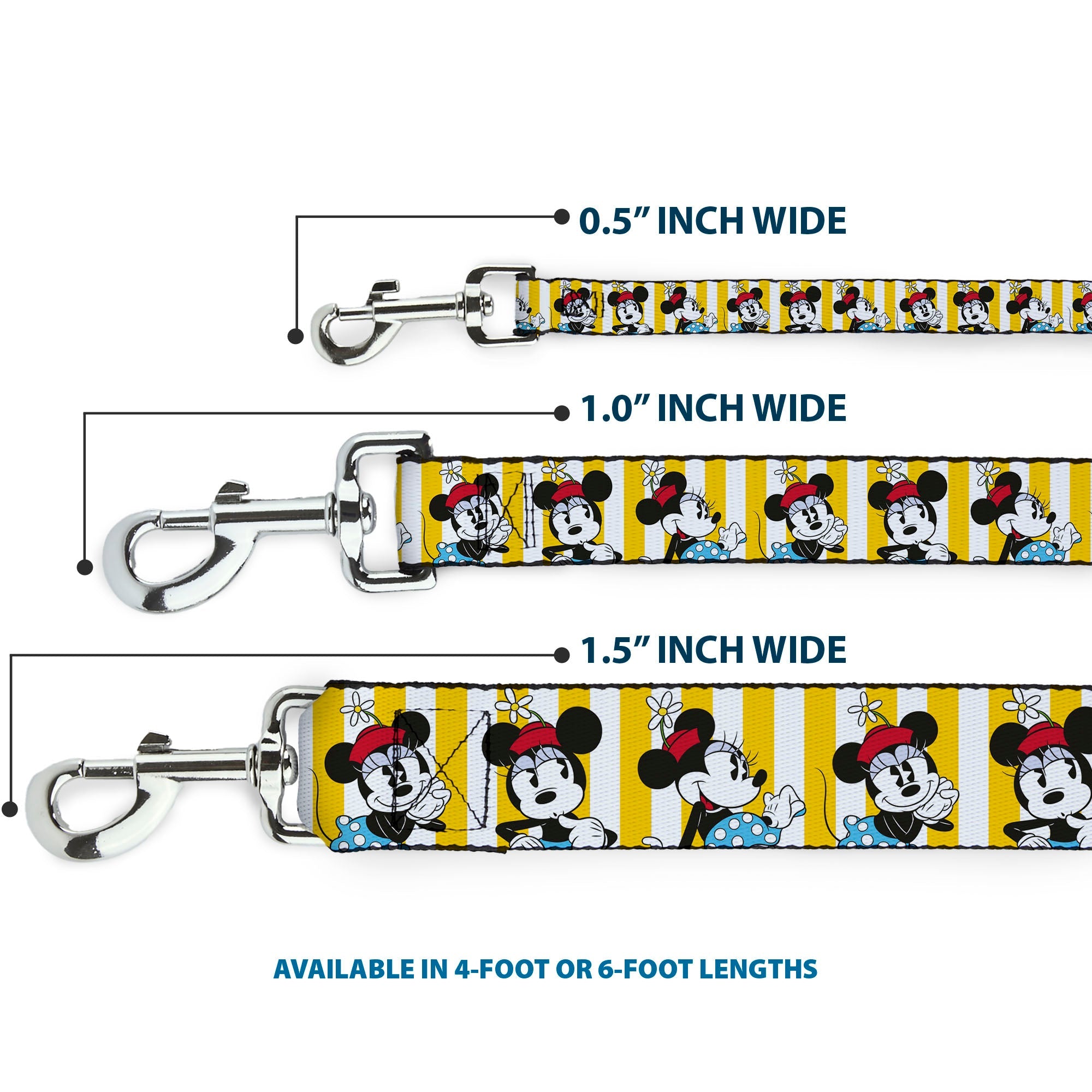 Dog Leash - Minnie Mouse w/Hat Poses Stripe Yellow/White