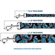 Dog Leash - Stitch Poses/Hibiscus Sketch Black/Gray/Blue