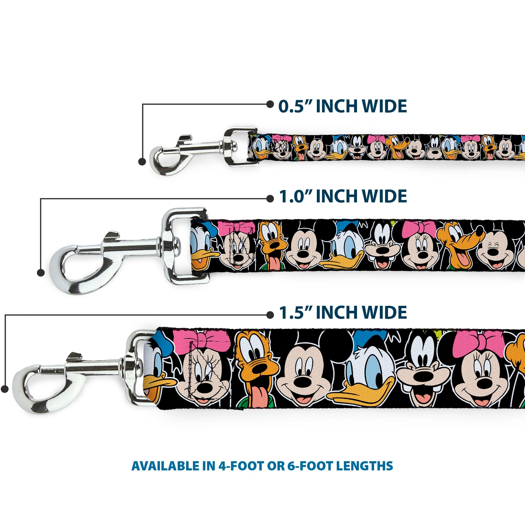 Dog Leash - Classic Disney Character Faces Black
