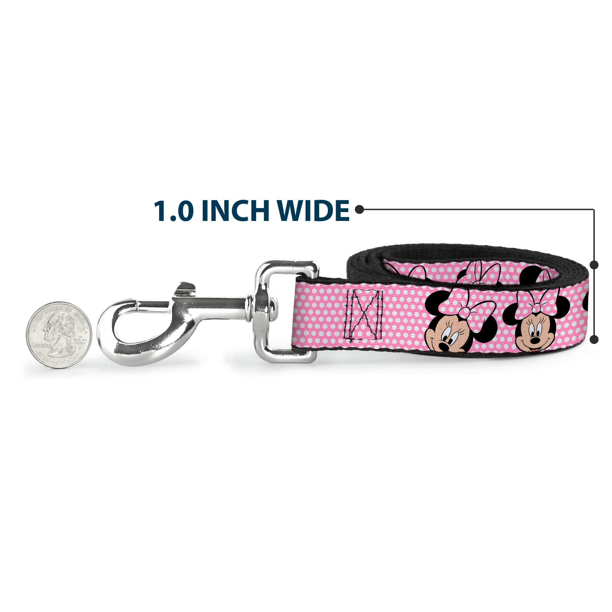 Dog Leash - Minnie Mouse Expressions Polka Dot Pink/White