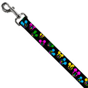 Dog Leash - Mickey Mouse Expressions Scattered Black/Multi Neon