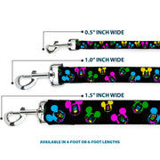 Dog Leash - Mickey Mouse Expressions Scattered Black/Multi Neon