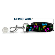 Dog Leash - Mickey Mouse Expressions Scattered Black/Multi Neon