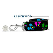 Dog Leash - Mickey Mouse Expressions Scattered Black/Multi Neon