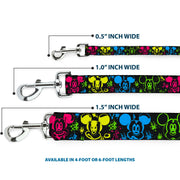 Dog Leash - Mickey Expressions/Paint Splatter Black/Multi Neon