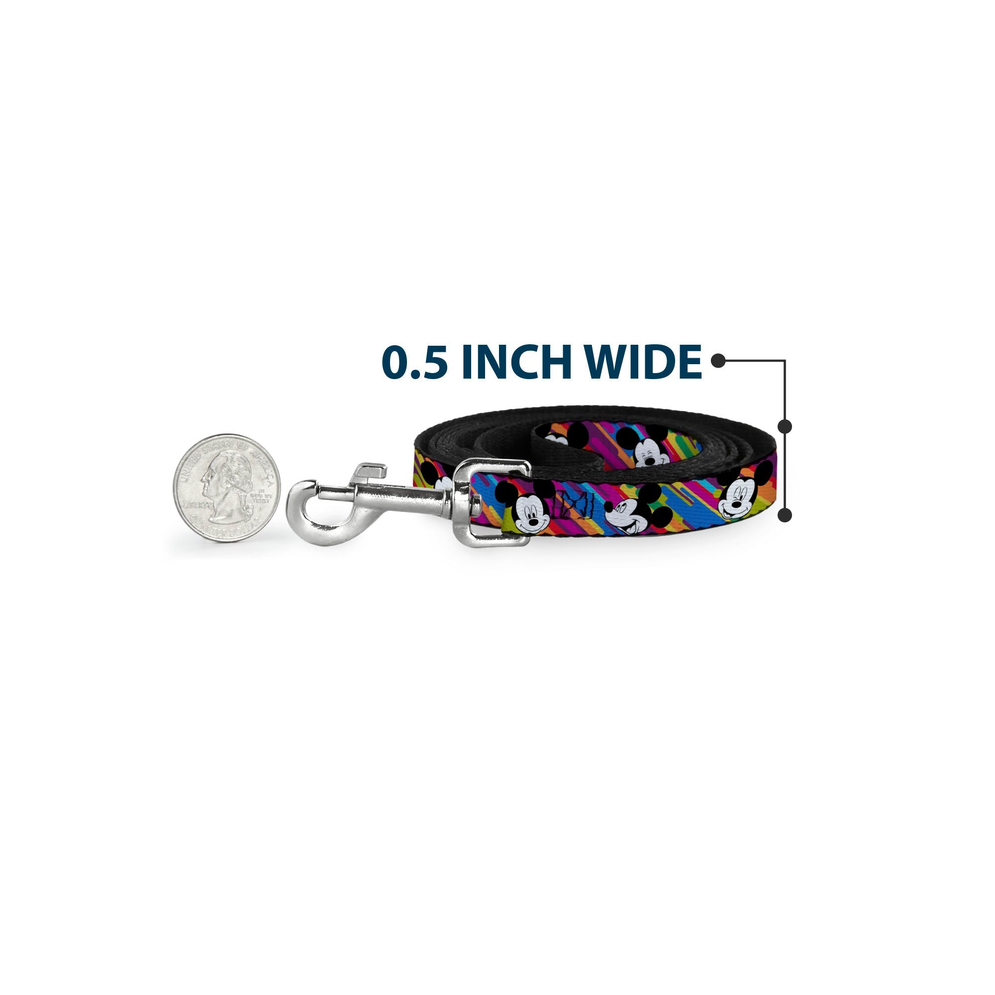 Dog Leash - Mickey Mouse Expressions Multi Color White/Black